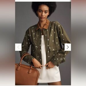 Anthropologie Khaki Floral Utility Jacket